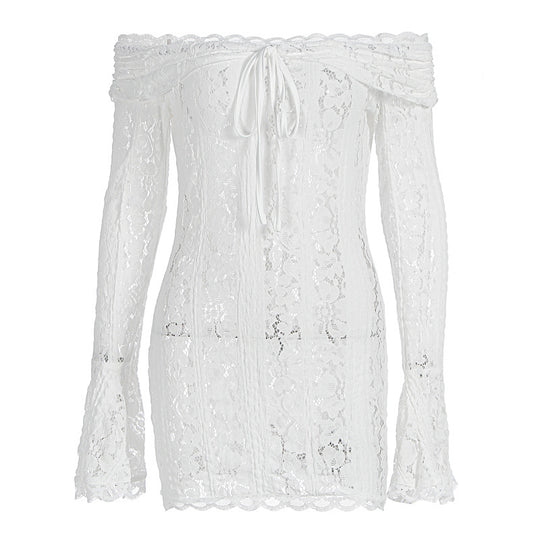 Damen Spitzenoberteil mit Off-Shoulder Design und langen Ärmeln R&B