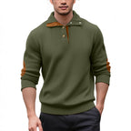 Herren nan Rippstrick-Halbknopf-Pullover mit Kentkragen und Lederbesatz R&B