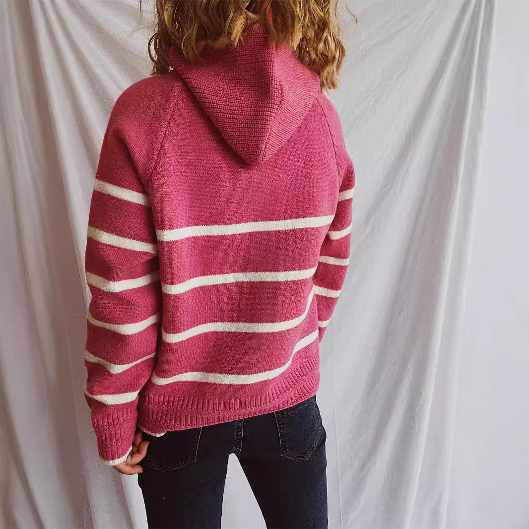 Damen lässiger Pullover mit strukturiertem Kragen und modischem Streifenmuster R&B