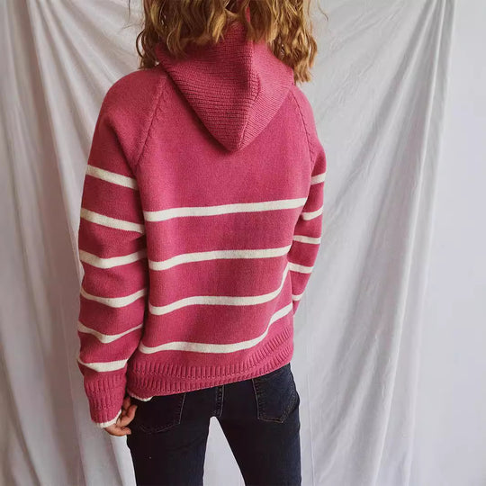 Damen lässiger Pullover mit strukturiertem Kragen und modischem Streifenmuster R&B