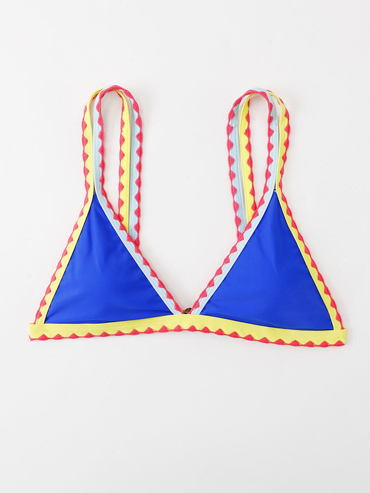 Damen Triangel-Bikinioberteil mit buntem Rüschenrand R&B