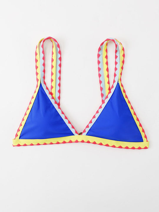 Damen Triangel-Bikinioberteil mit buntem Rüschenrand R&B