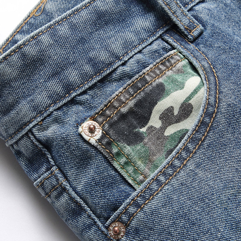 Herren Ripped Denim-Jeans mit kreativen Farbklecksen und lässigem Schnitt R&B