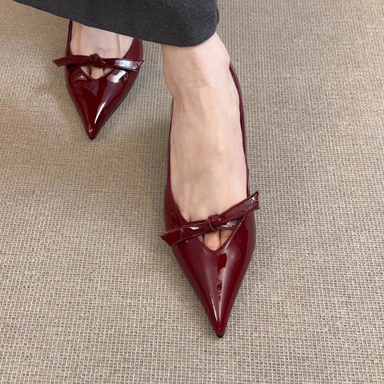 Damen spitze Ballerinas mit schickem Schleifen-Detail und komfortablem Blockabsatz R&B