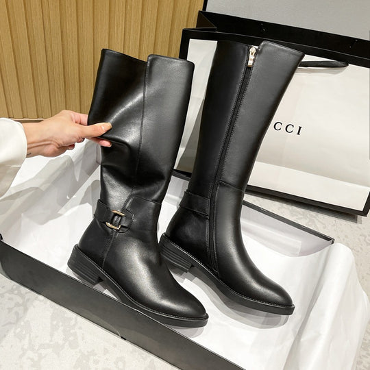 Damen klassische Stiefel mit modischen Schnallen und komfortabler Sohle R&B