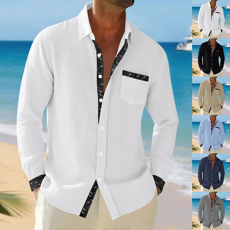 Herren langärmliges Casual-Hemd mit modischem Kragen und Brusttasche R&B