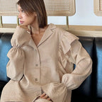 Damen Lässiges Kurzarm-Pyjama-Set mit Rüschendetails R&B