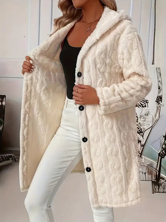 Damen Plüschiger Überwurf-Mantel mit Kapuze R&B