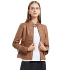 Damen nan taillierte Biker-Kunstlederjacke mit Stehkragen und gesteppter Seitenpartie R&B