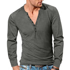 Herren Langarm-Henley-Shirt mit strukturierter Oberfläche und modischer Knopfleiste R&B