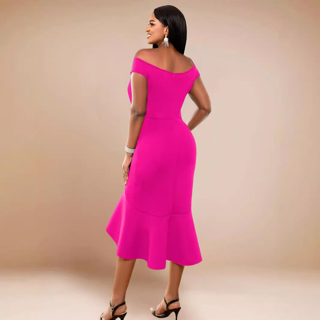 Damen Elegantes Wickelkleid mit Rüschen und Off-Shoulder Design R&B