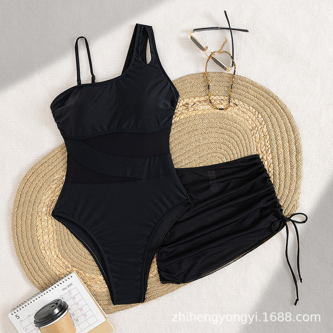 Damen Eleganter Badeanzug mit asymmetrischem Design und praktischer Wickelrock R&B