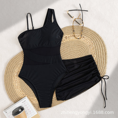 Damen Eleganter Badeanzug mit asymmetrischem Design und praktischer Wickelrock R&B
