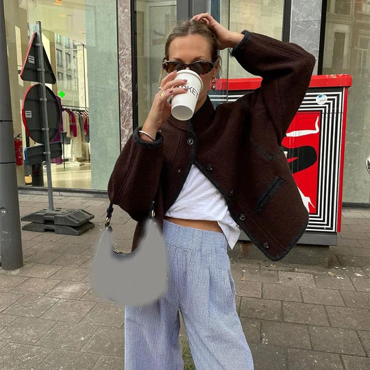 Damen modische oversized Wolljacke R&B