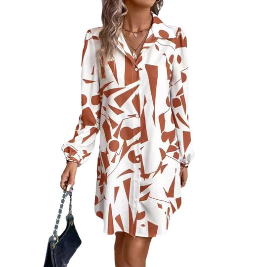 Damen nan oversized Hemdmini mit grafischem Print, Hemdkragen und Balloonärmeln R&B