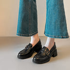 Damen elegante Loafer mit blockierendem Absatz und modischen Schnallen R&B