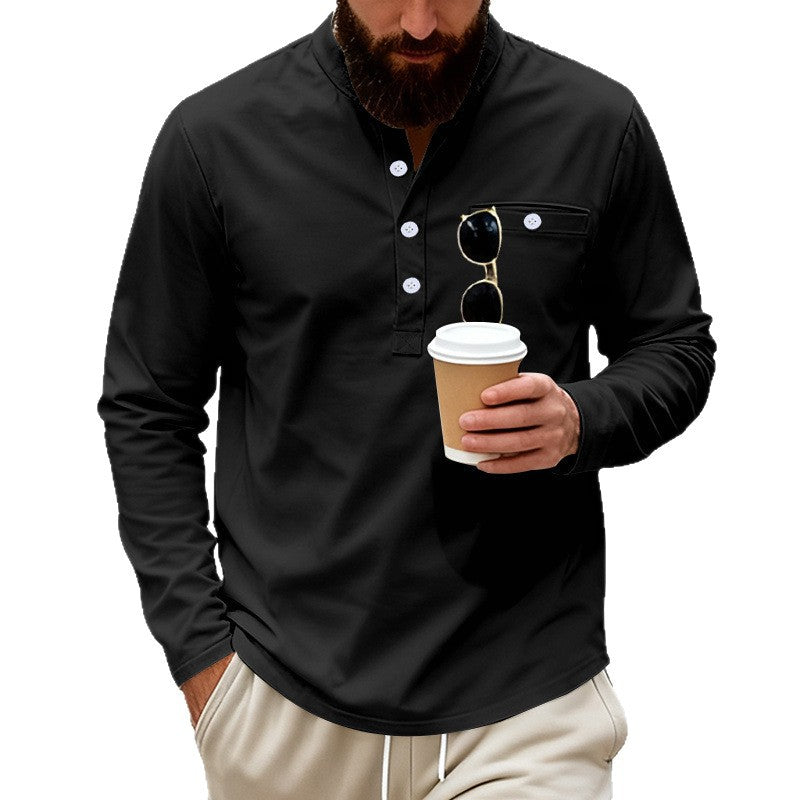 Herren nan lässiges Langarm-Henleyshirt aus Baumwollmischung mit Brusttasche R&B
