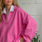 Damen lässiger Oversized-Pullover mit Stehkragen R&B