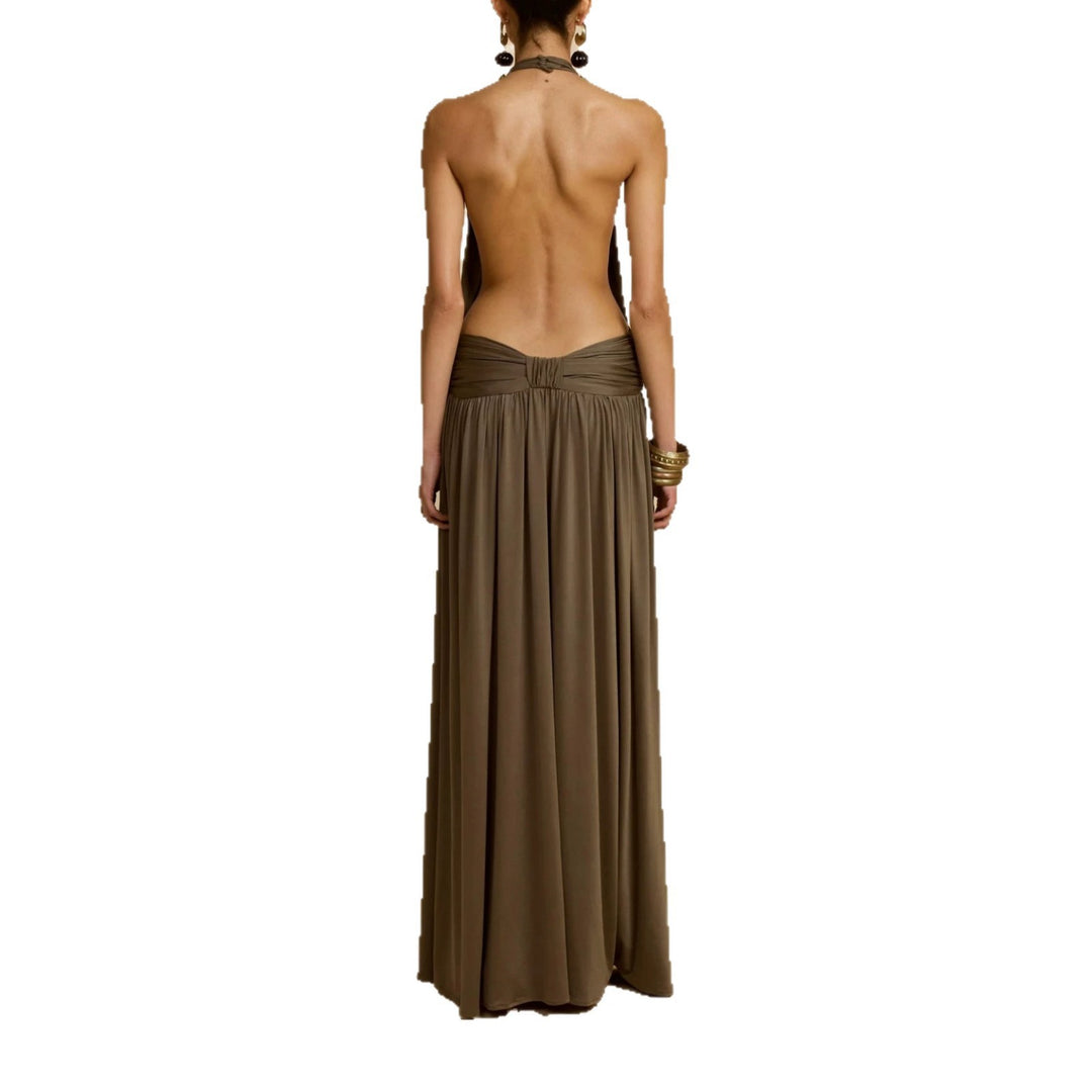 Damen Elegantes Maxikleid mit Hochgängigem Halterneck R&B