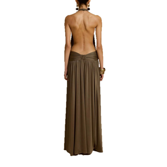Damen Elegantes Maxikleid mit Hochgängigem Halterneck R&B