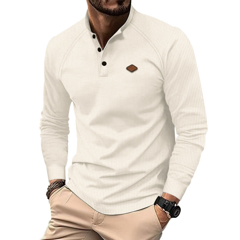 Herren Langarm-Henley-Shirt mit strukturierter Oberfläche und modischen Knopfdetails R&B