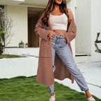 Damen Langer Strickcardigan mit praktischen Taschen und offenem Schnitt R&B