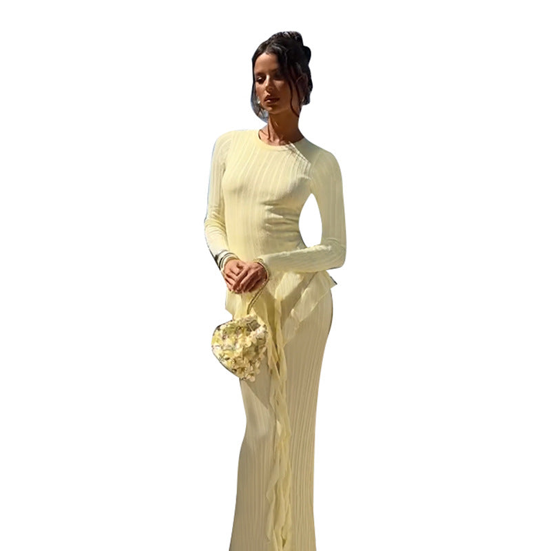 Damen Raffiniertes Langarmkleid mit Rüschendetails und bequemem Schnitt R&B
