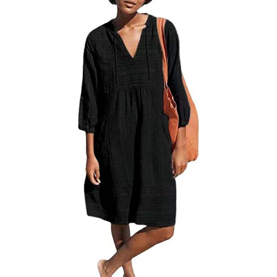 Damen lässiges Sommerkleid mit Kapuze und Taschen R&B