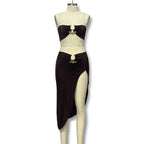 Damen Stylisches Bandeau-Top und Maxi-Rock Set mit hohem Schlitz und eleganten Details R&B