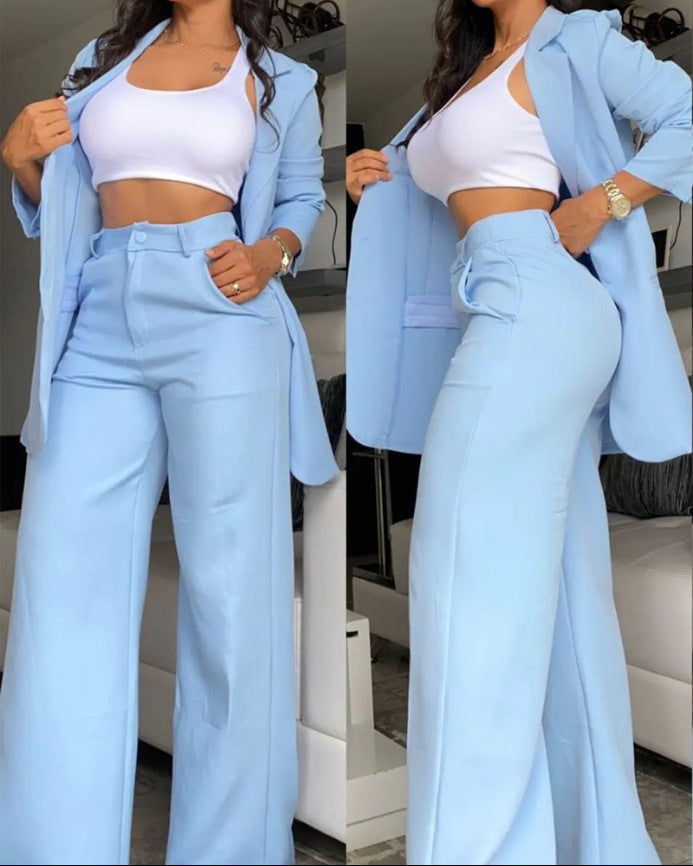 Damen elegantes und luftiges Blazer- und Hosen-Set R&B