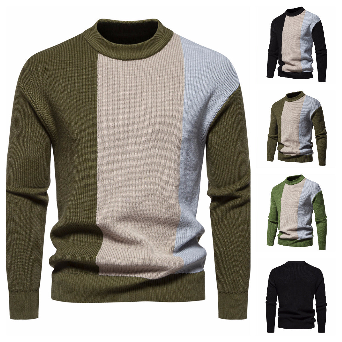 Herren Strickpullover mit modernem Farbblockdesign und hohem Kragen