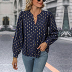 Damen elegante Bluse mit grafischem Muster und V-Ausschnitt R&B
