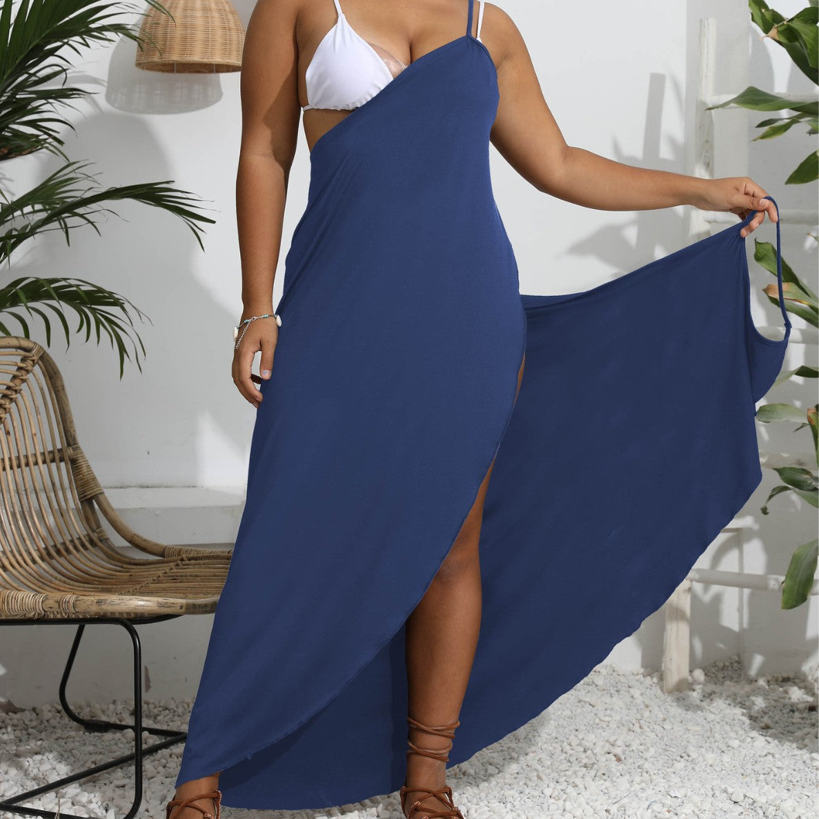 Damen Maxi-Kleid mit angesagtem Wickeldesign R&B