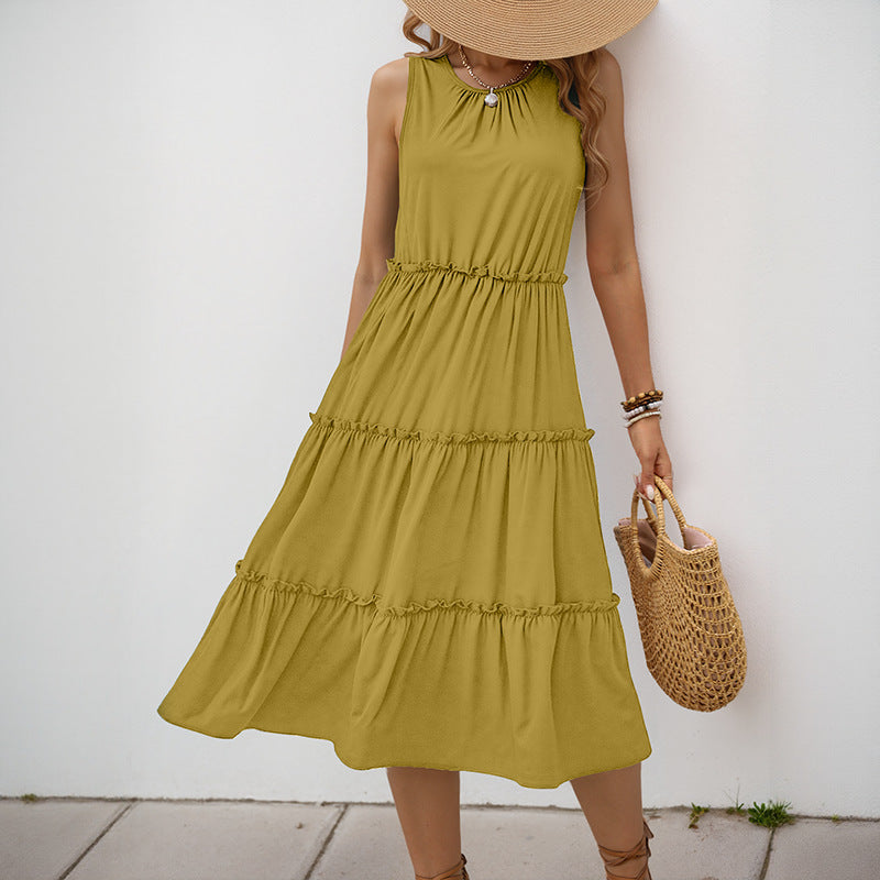Damen Maxi-Kleid mit Rüschendetails und elastischem Taillenbund R&B