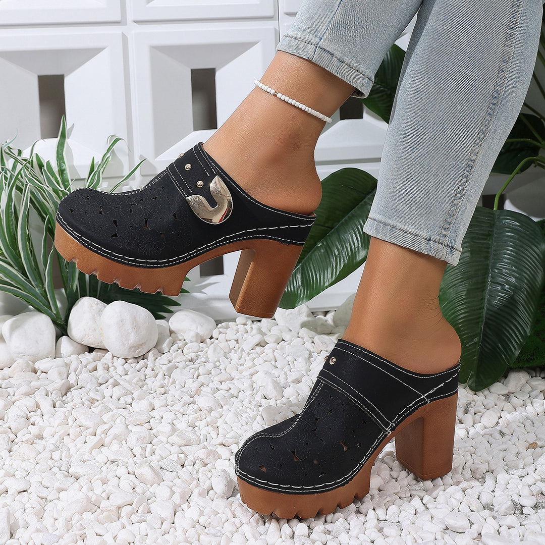 Damen modische Clogs mit perforiertem Design und elegantem Blockabsatz R&B