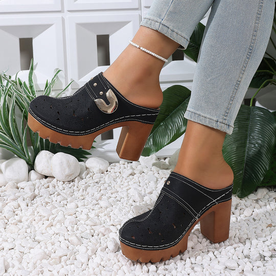 Damen modische Clogs mit perforiertem Design und elegantem Blockabsatz R&B