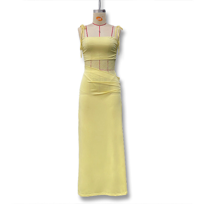 Damen Elegantes Maxikleid mit Spitzeneinsätzen und verstellbaren Trägern R&B