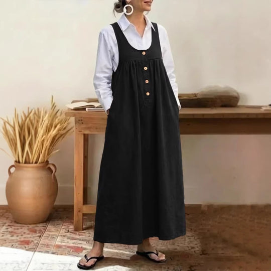 Damen Maxikleid mit Knopf- und Taschen-Details R&B