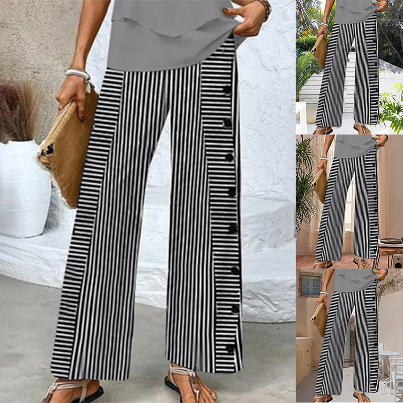 Damen nan weite Palazzo-Hose mit vertikaler Nadelstreifen-Optik und seitlicher Knopfleiste R&B