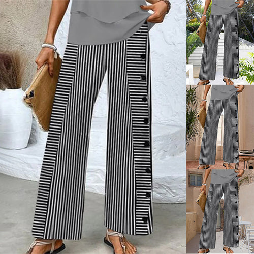 Damen nan weite Palazzo-Hose mit vertikaler Nadelstreifen-Optik und seitlicher Knopfleiste R&B