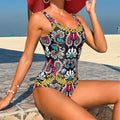 Damen Einteiler Badeanzug mit floralen Mustern und hohem Beinausschnitt R&B