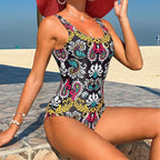 Damen Einteiler Badeanzug mit floralen Mustern und hohem Beinausschnitt R&B