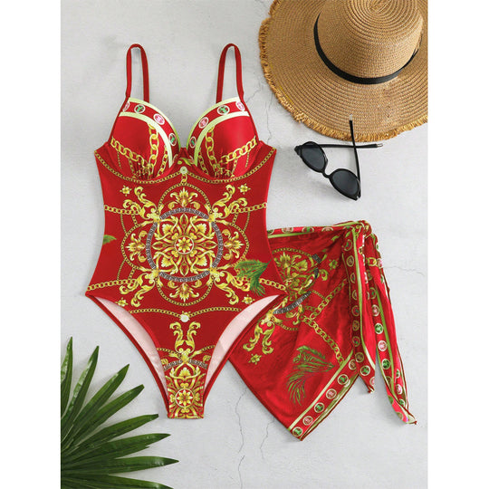 Damen Einteiliger Badeanzug mit eleganter Musterdetails R&B