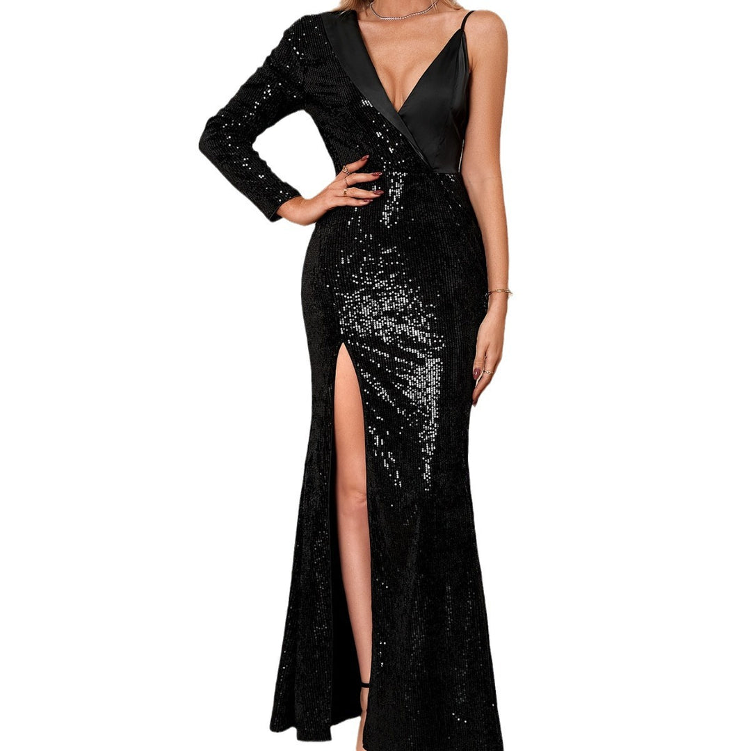Damen Glitzerndes Maxikleid mit asymmetrischem Ausschnitt R&B