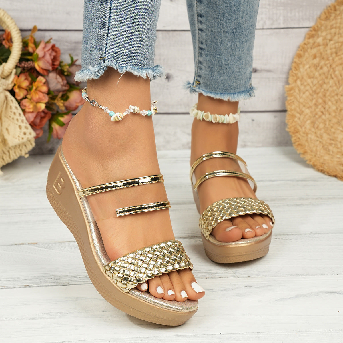 Damen Bequeme Mules mit dekorativer Flechtstruktur und elegantem Silberakzent R&B
