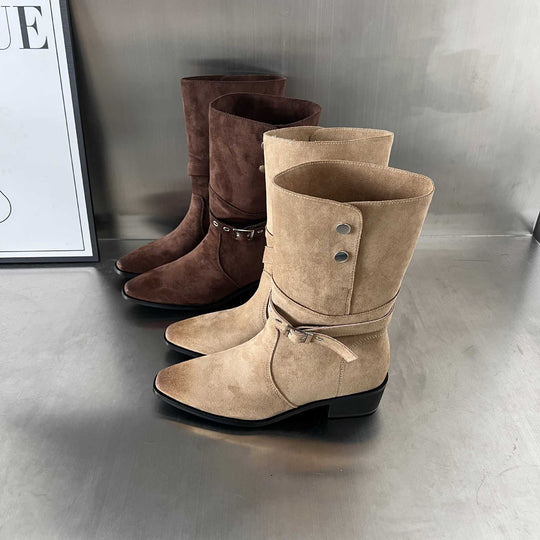 Damen Elegante Stiefel aus hochwertigem Wildleder mit modischem Schnallenverschluss R&B