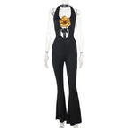 Damen Eleganter und figurbetonter Jumpsuit mit flared Hosen R&B
