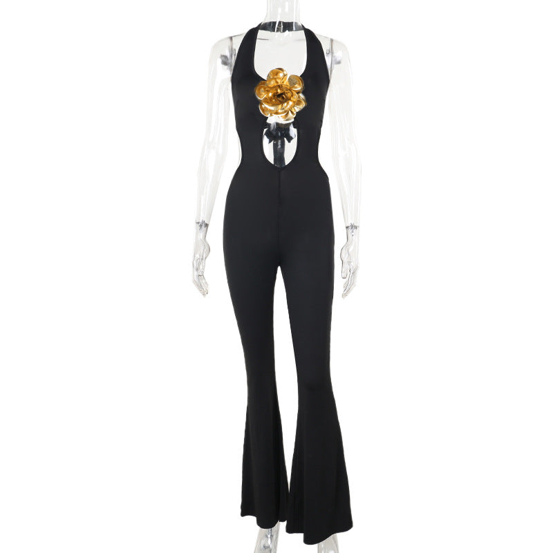 Damen Eleganter und figurbetonter Jumpsuit mit flared Hosen R&B