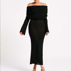 Damen Off-Shoulder Strickkleid mit langen Ärmeln und eleganter Silhouette R&B