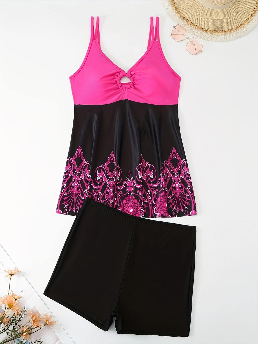 Damen Badeanzug-Set mit elegantem Muster und bequemen Shorts R&B